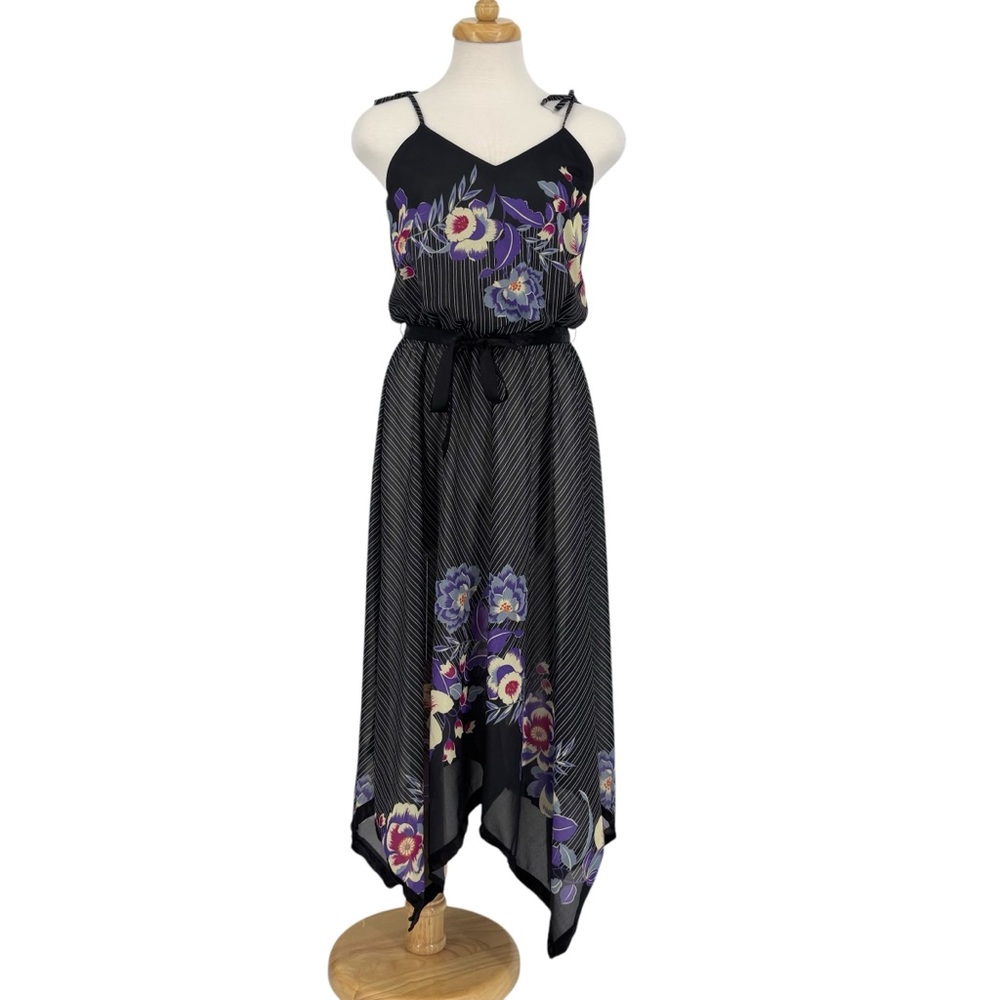 Lu-Den Vintage Semi-Transparent Spaghetti Strap Handkerchief Hem Maxi Dress, 9